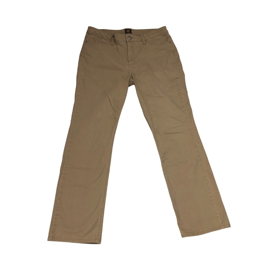 Lee Womens Tan Khaki Straight Leg Pants Smarter Fit Stretch Size 14 Medium